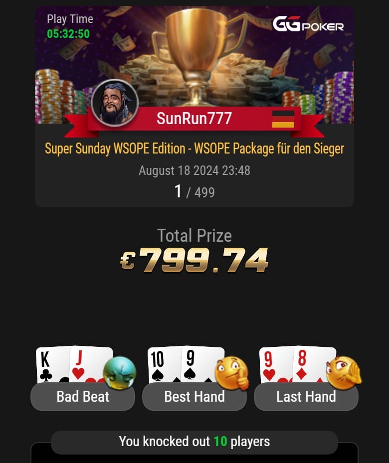 SunRun777 gewinnt den Super Sunday WSOP Europe